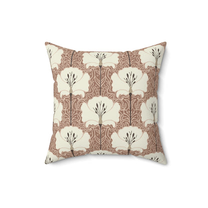 Square Pillow - Mocha And Cream Poppy Flowers Pillow