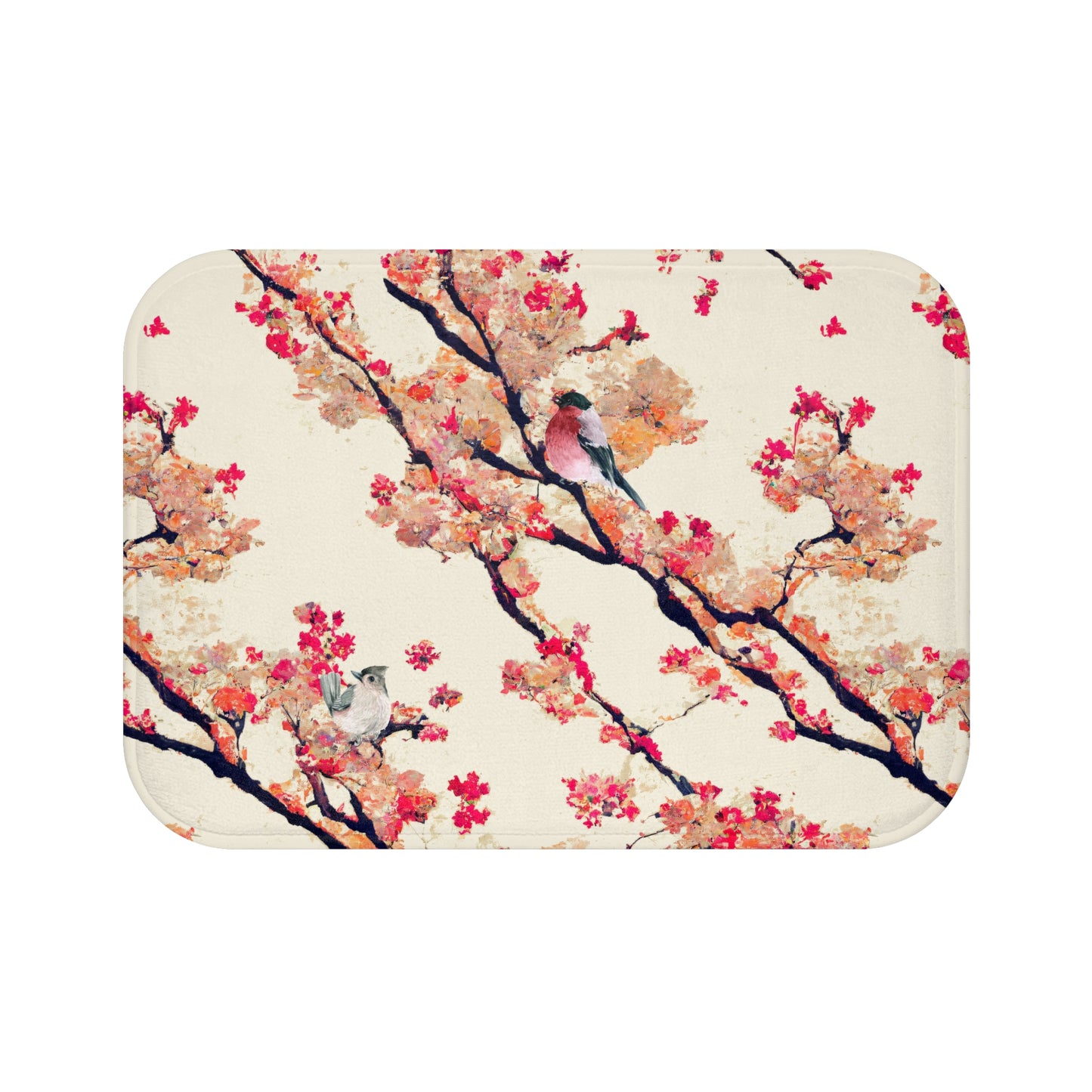 Bath Mat - Vintage Asian Chinoserie Floral With Birds