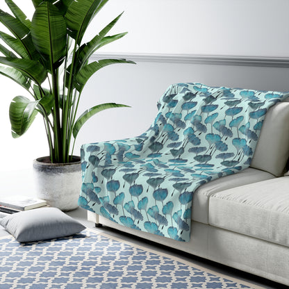 Sherpa Fleece Blanket - Coastal Living Gingko Leaves Botanical Design