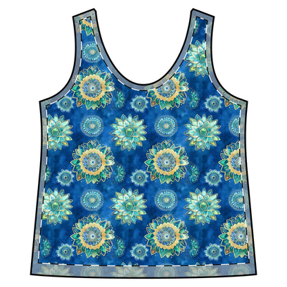 Women's Racerback Tank - Floral Mandalas In Blue, Green And Gold