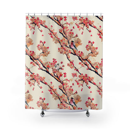 Shower Curtain - Vintage Asian Chinoserie Floral with Birds