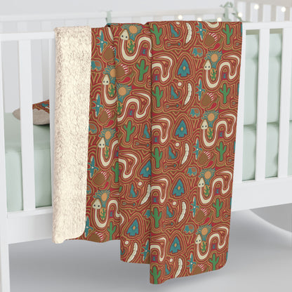 Sherpa Fleece Blanket - Southwestern Native American Mola Line Work