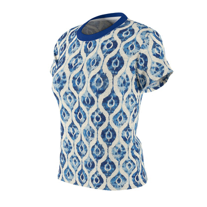 Women's Tee - Indonesian Blue and White Ink Ikat Diamonds