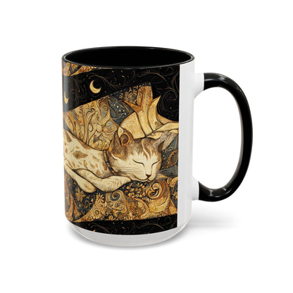 Mug 11oz & 15oz - Dreamy Cat On Persian Linens & Crescent Moon