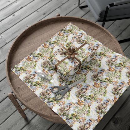 Wrapping Paper - Easter Bunny Village Watercolor Toile Gift Wrap