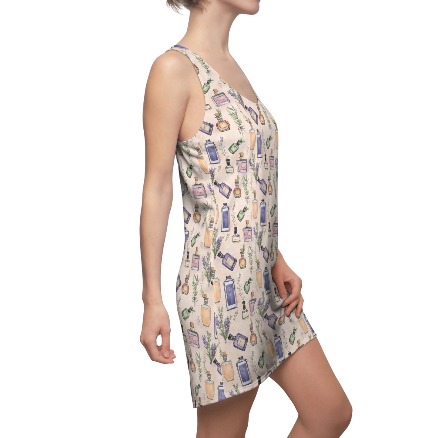 Women's Racerback Dress - Bohemian Floral Vintage Perfume Bottles