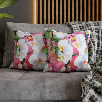 Square Pillow Cover - White Orchids On Pink Background