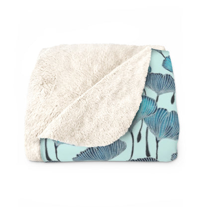 Sherpa Fleece Blanket - Coastal Living Gingko Leaves Botanical Design