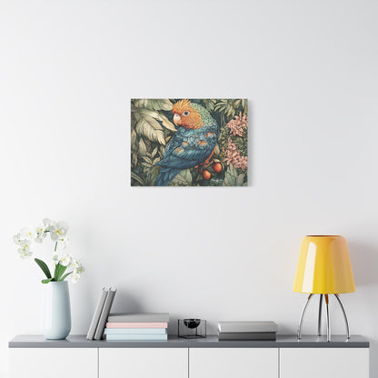 Canvas Art - Tropical Vibrant Parrot And Flowers Wall Art