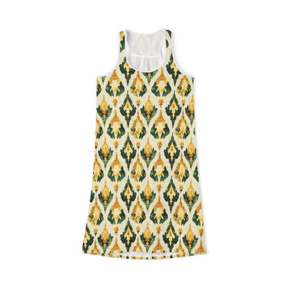 Women's Racerback Dress - Ikat in Gold, Green and Ivory Beach Coverup or Summer Dress