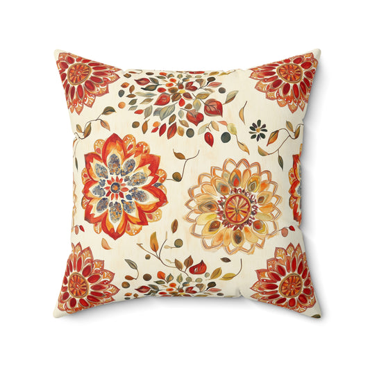 Square Pillow - Golden Floral Mandalas