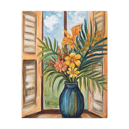 Canvas Art - Tropical Island Window Floral Bouquet