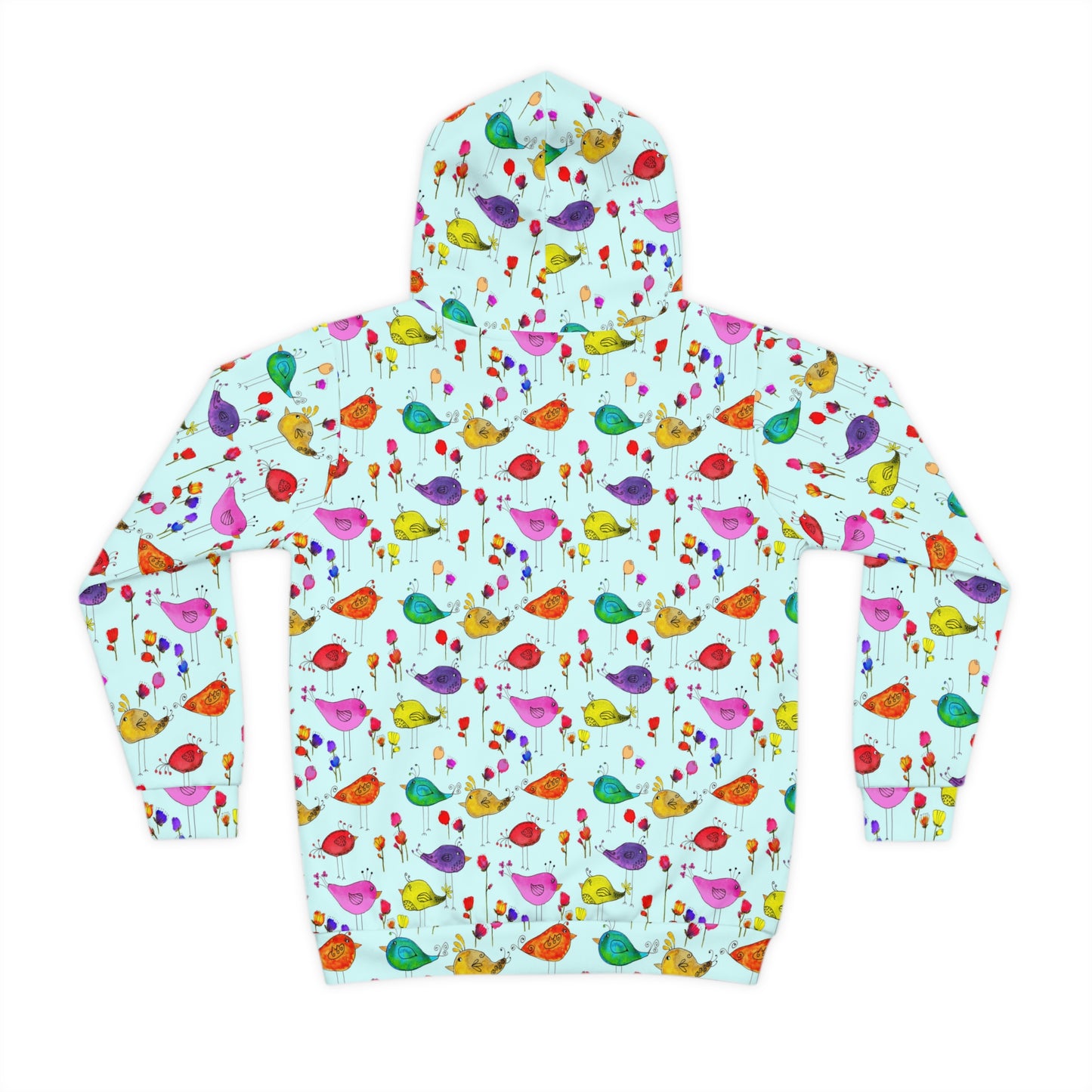 Children's Hoodie - Colorful Watercolor Silly Birds And Flowers On Blue Sky