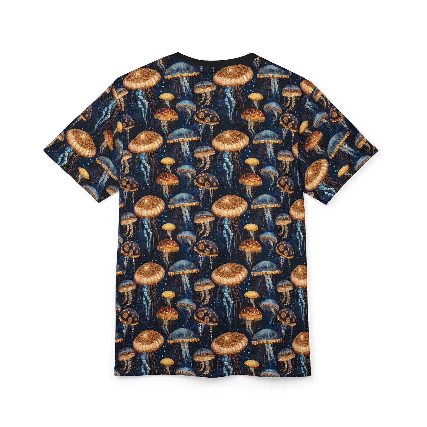 Men's Tee - Colorful Watercolor Jellyfish On Navy Blue And Black Background