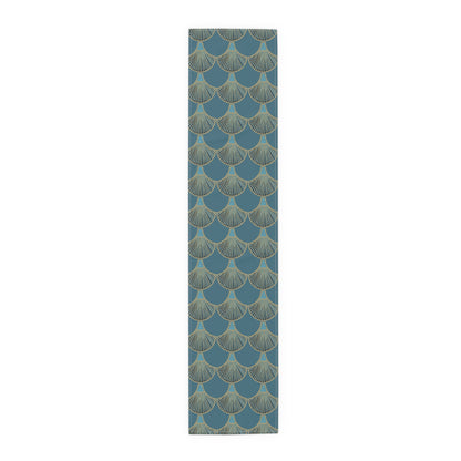 Table Runner - Mermaid Fan Design In Peacock Hues for Stylish Entertaining