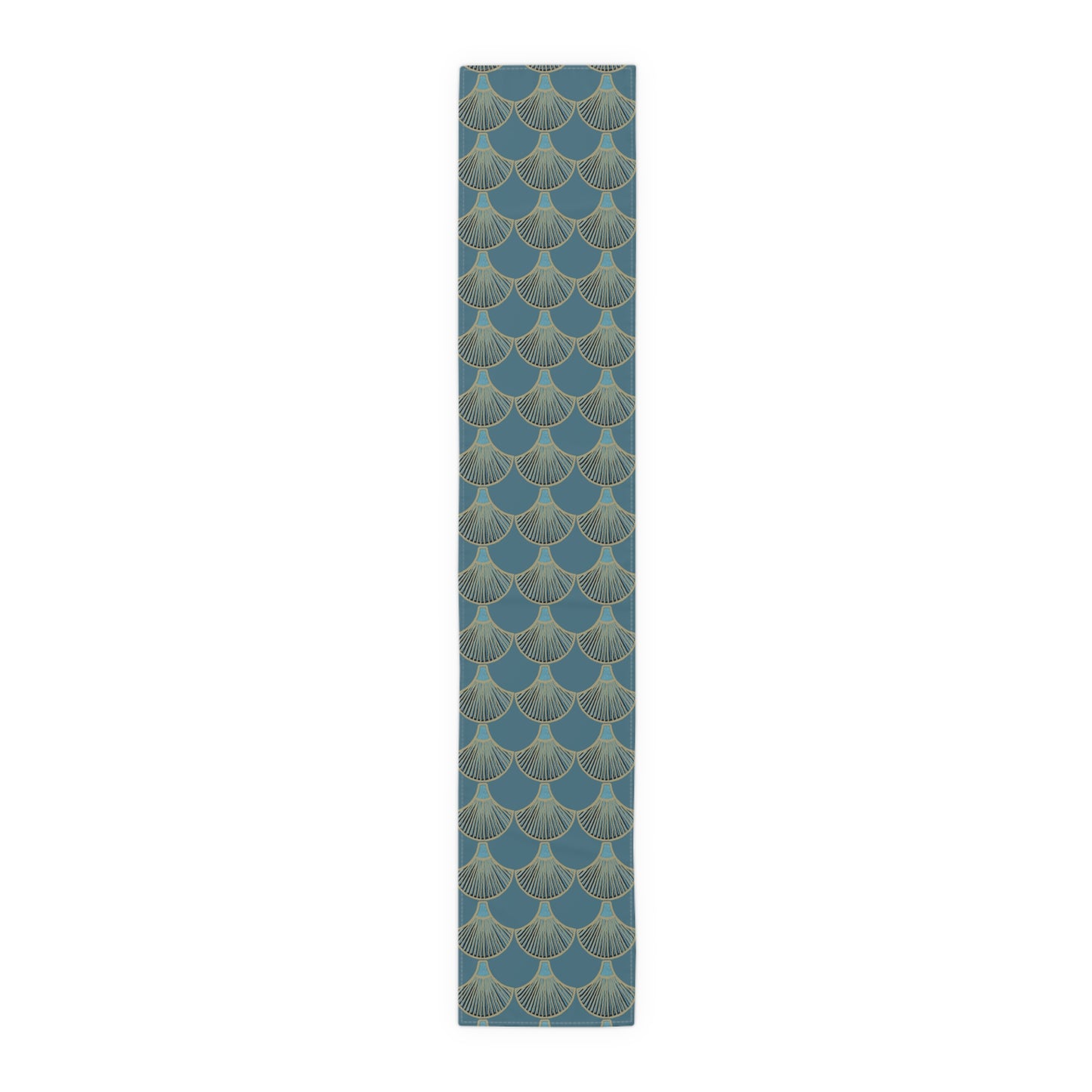 Table Runner - Mermaid Fan Design In Peacock Hues for Stylish Entertaining