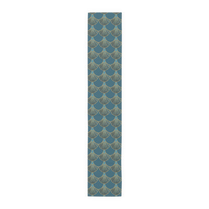 Table Runner - Mermaid Fan Design In Peacock Hues for Stylish Entertaining