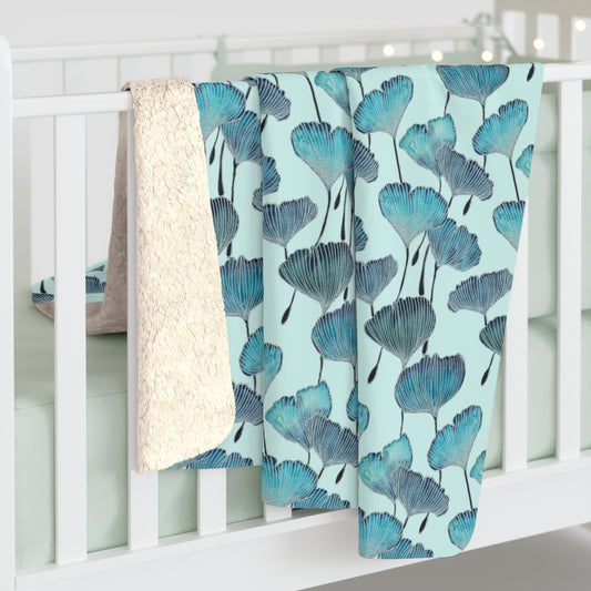 Sherpa Fleece Blanket - Coastal Living Gingko Leaves Botanical Design