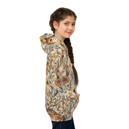 Children's Hoodie - Forest Deer In Brown, Ivory, Green And Yellow