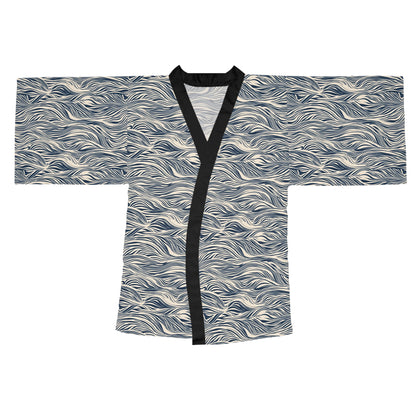 Kimono Robe - Ocean Zen Waves In Navy And Cream