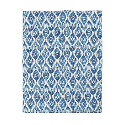 Duvet Cover - Microfiber Indonesian Blue And White Ikat Diamond Design