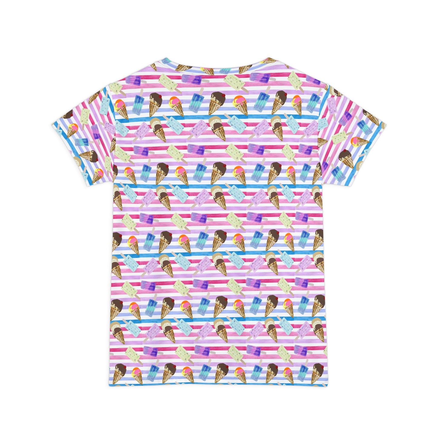 Women's Tee - Colorful Watercolor Stripe Ice Cream Print