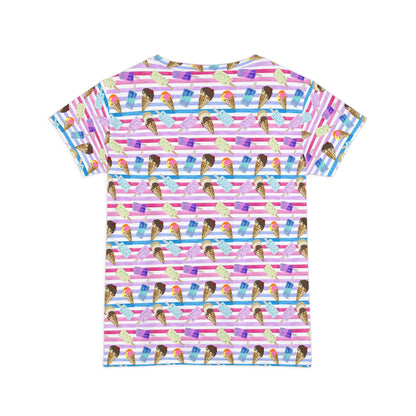 Women's Tee - Colorful Watercolor Stripe Ice Cream Print