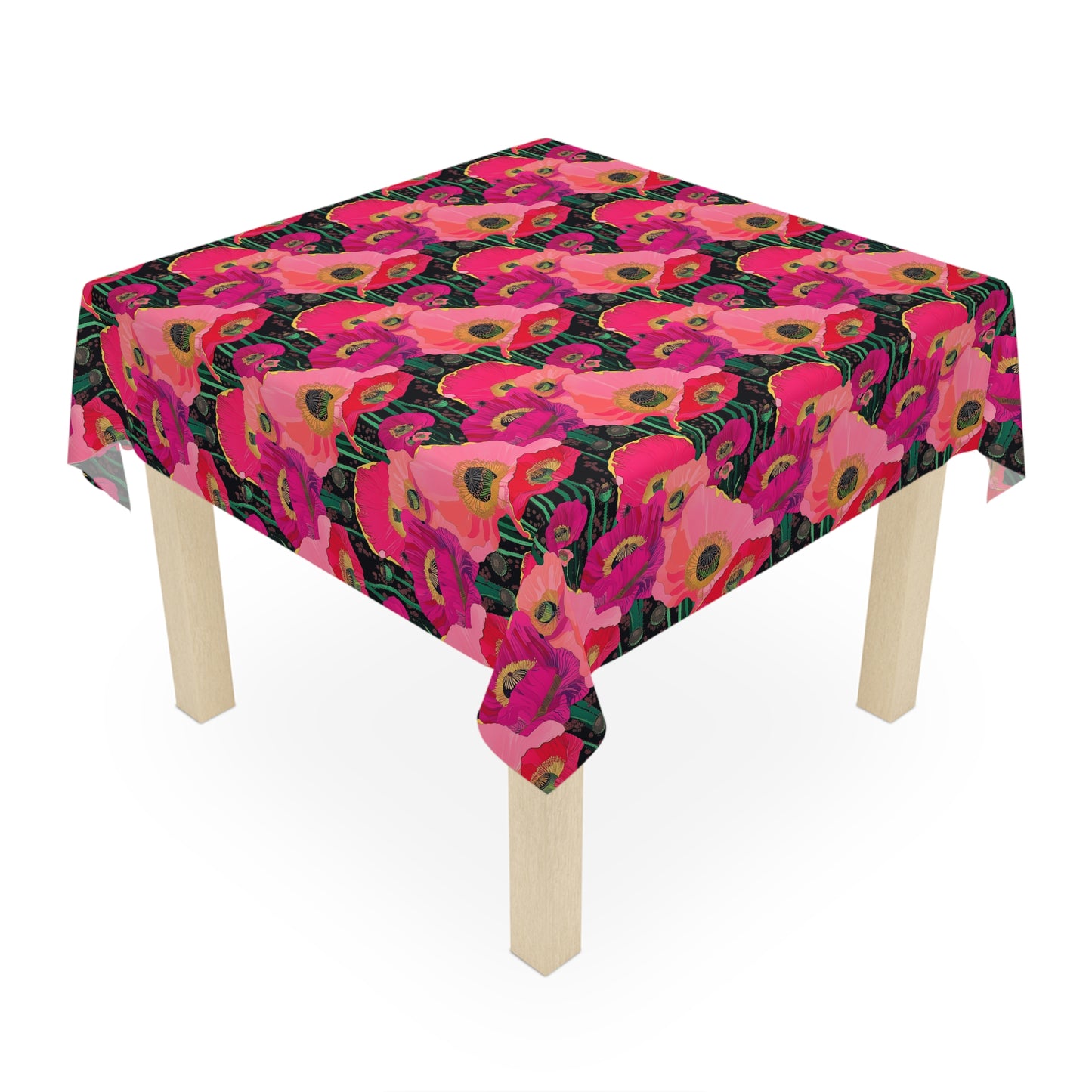 Square Tablecloth - Fuchsia Pink Poppies Perfect for Celebrations & Gatherings