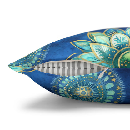 Square Pillow Cover - Coastal Blue And Gold Mandalas