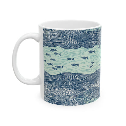 Ceramic Mug - Coastal Ocean Waves With School Of Fish