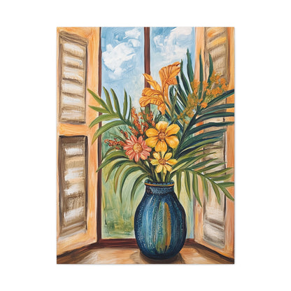Canvas Art - Tropical Island Window Floral Bouquet