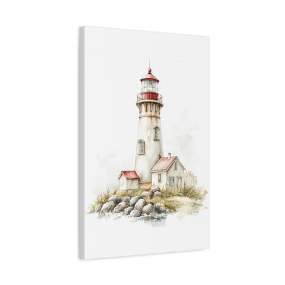 Canvas Art - Shoreline Lighthouse With Red Roof