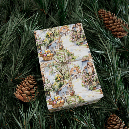 Wrapping Paper - Easter Bunny Village Watercolor Toile Gift Wrap