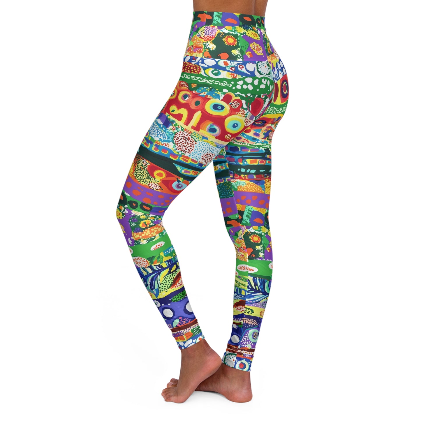 Yoga Leggings - High Waisted Colorful Mardi Gras Stripes