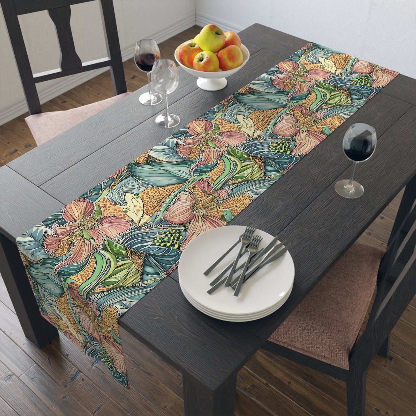 Table Runner - Tropical Floral Wild Irises For Summer Brunch