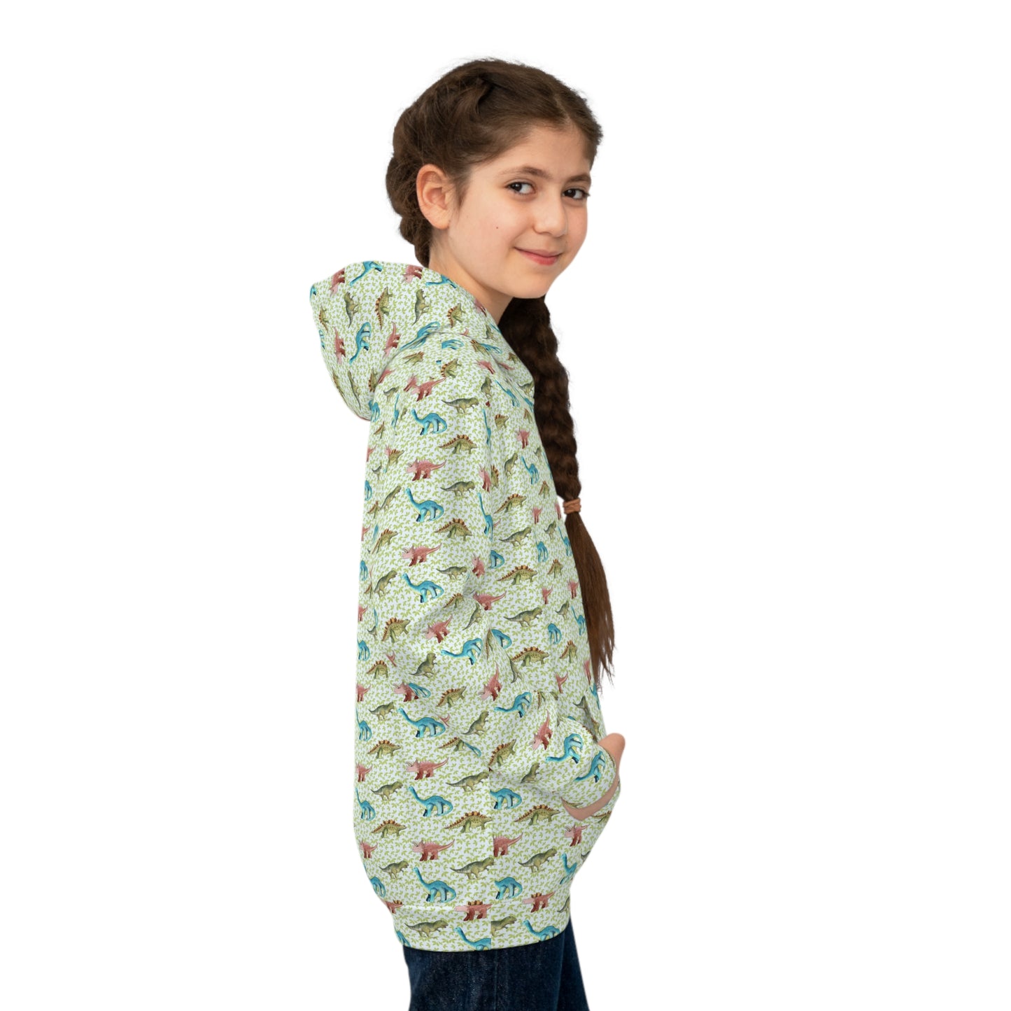 Children's Hoodie - Watercolor Dinosaurs In Blue And Green