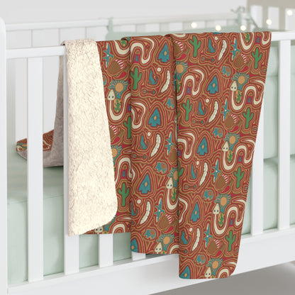Sherpa Fleece Blanket - Southwestern Native American Mola Line Work