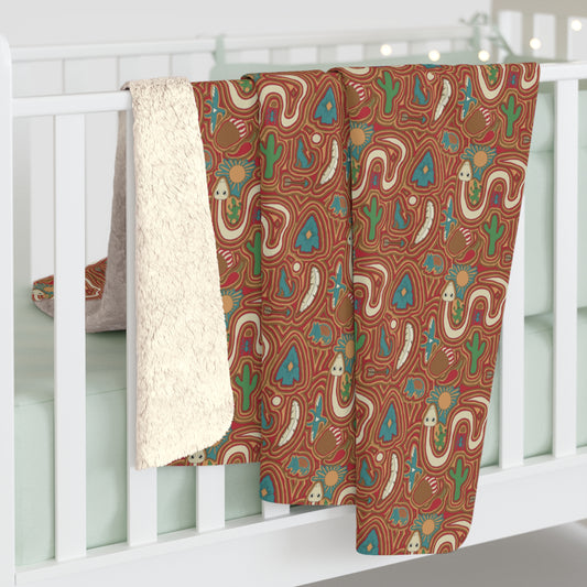 Sherpa Fleece Blanket - Southwestern Native American Mola Line Work