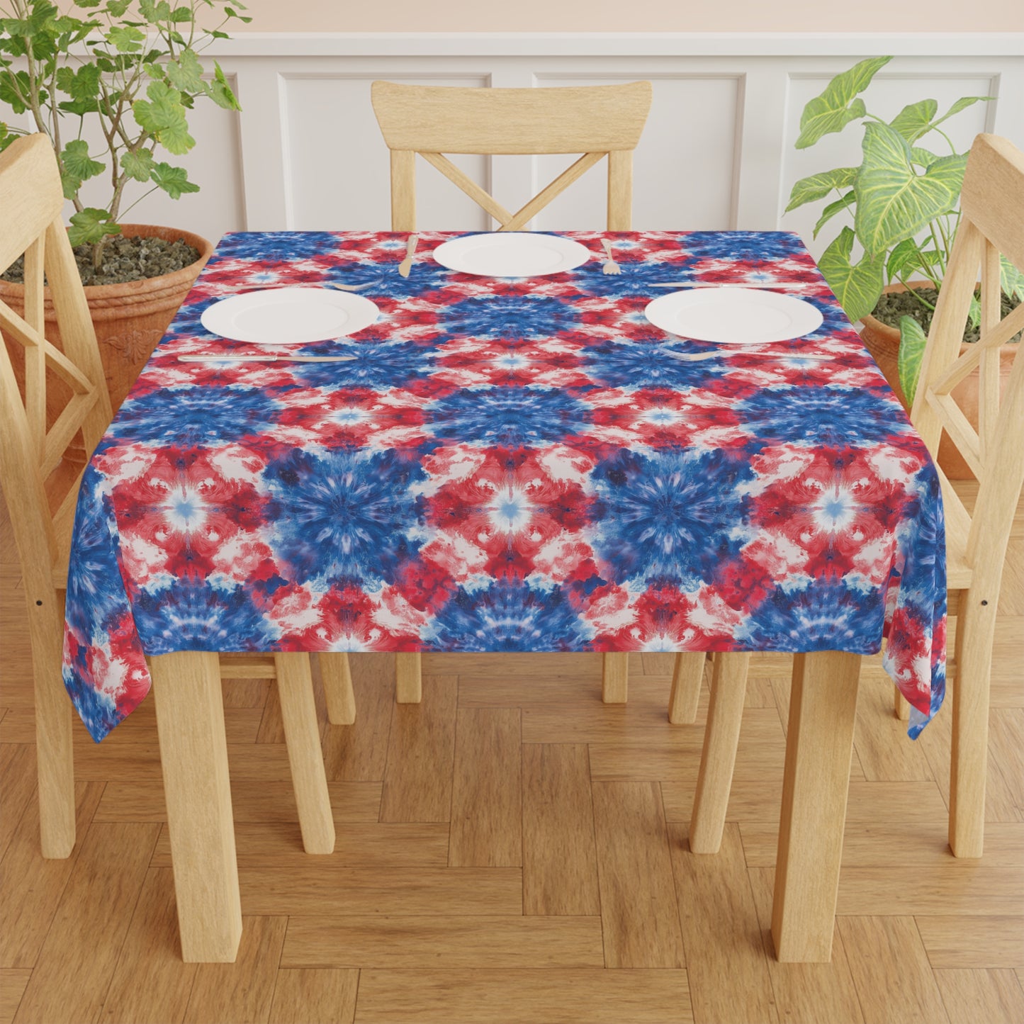 Square Tablecloth - Patriotic Tie-Dye Festive Decor for Holidays