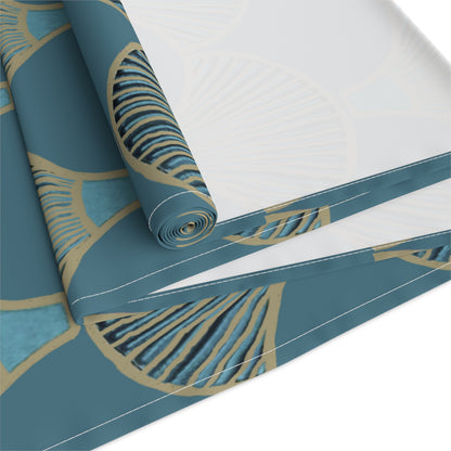 Table Runner - Mermaid Fan Design In Peacock Hues for Stylish Entertaining