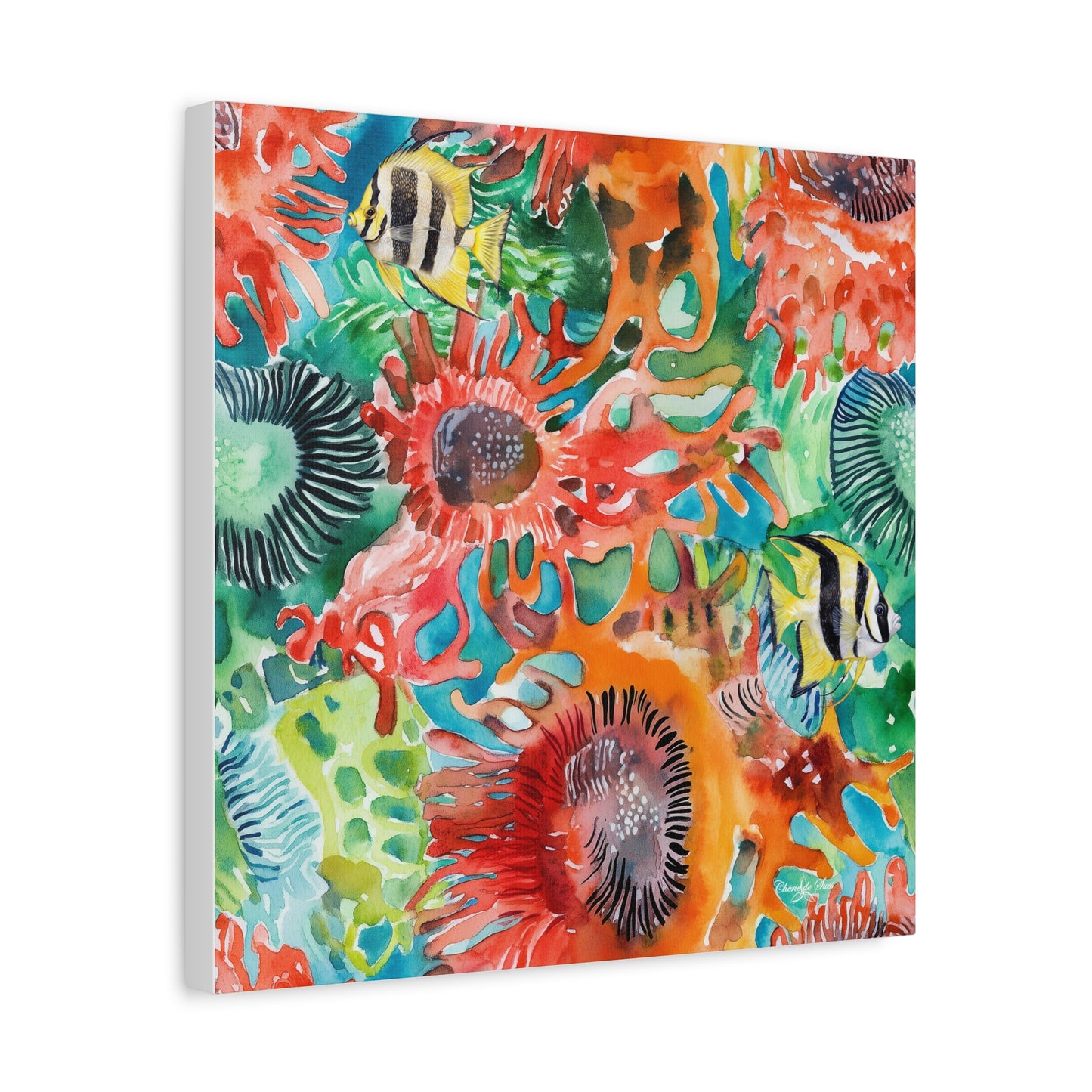 Canvas Art - Vibrant Coral Reef Sea Anemones And Angel Fish