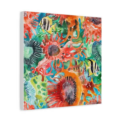 Canvas Art - Vibrant Coral Reef Sea Anemones And Angel Fish