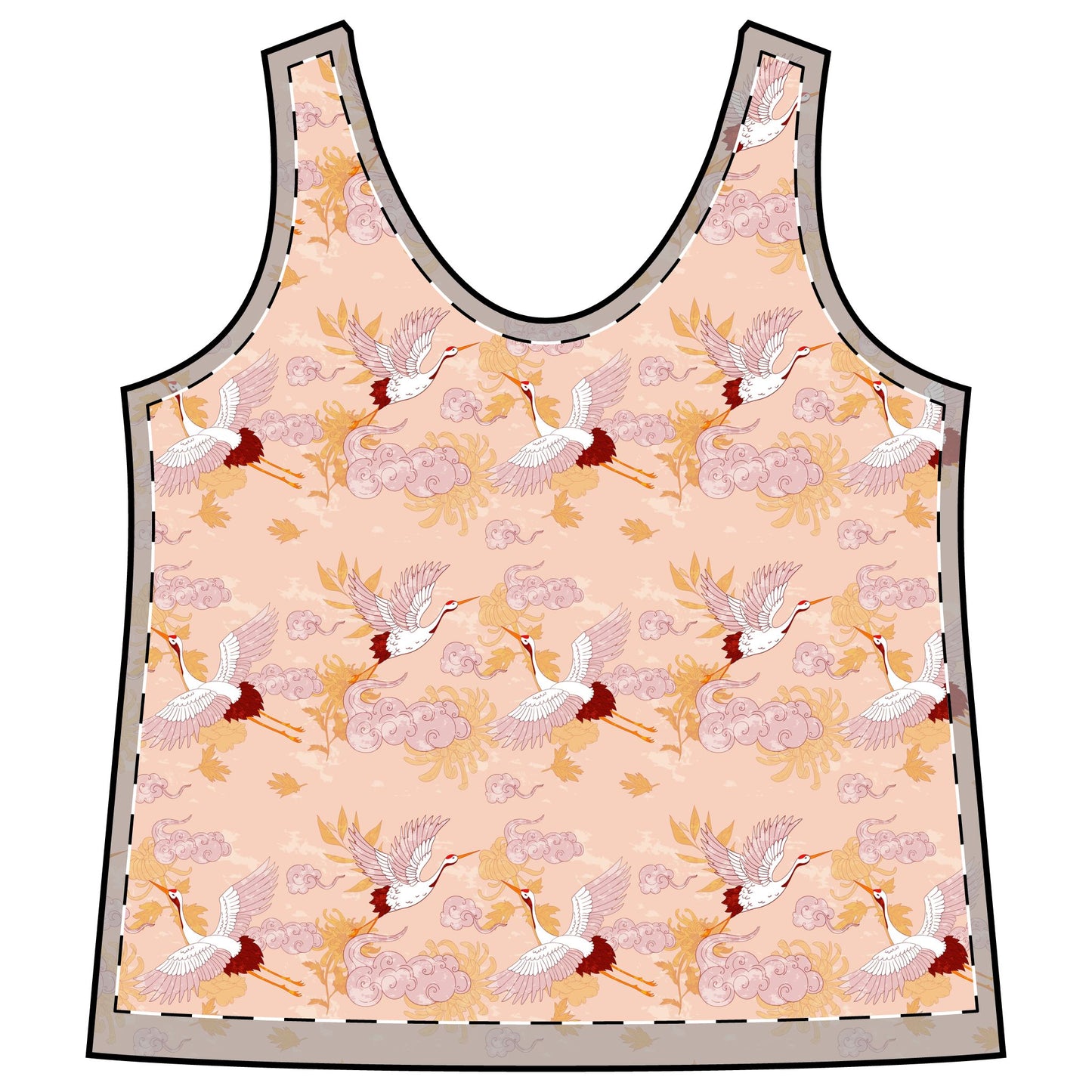 Sporty Racerback Tank - Elegant Crane Pattern for Yoga And Athleisure