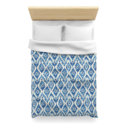 Duvet Cover - Microfiber Indonesian Blue And White Ikat Diamond Design