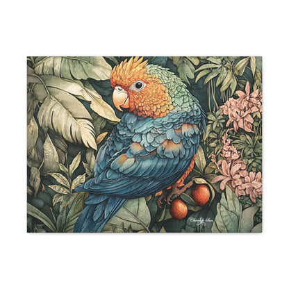 Canvas Art - Tropical Vibrant Parrot And Flowers Wall Art