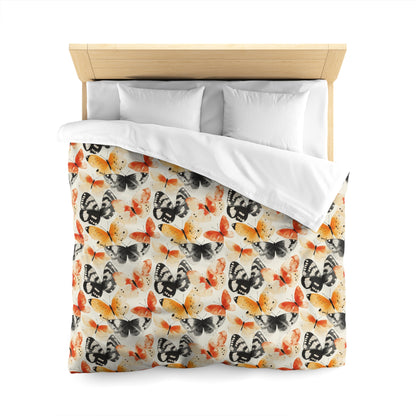 Duvet Cover - Japanese Butterflies Watercolor In Black, Orange And Yellow