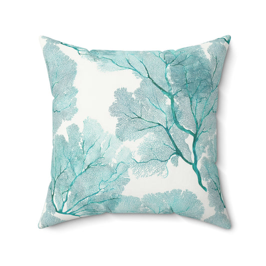 Faux Suede Square Pillow - Coastal Sea Fans In Aqua And Teal