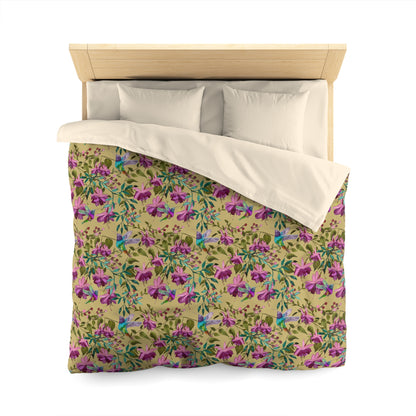 Duvet Cover - Watercolor Fuchsia and Colorful Hummingbirds Design