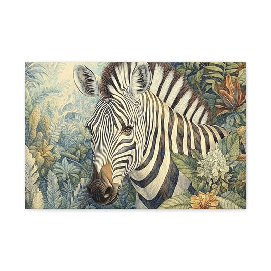 Canvas Art - African Suvanna Zebra And Flowers Wall Art