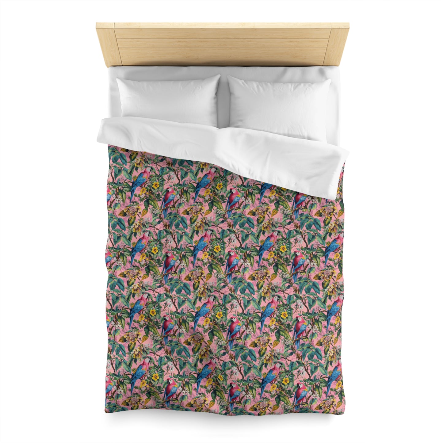 Duvet Cover - Watercolor Tropical Rainforest Parrots With Exotic Flowers And Foliage